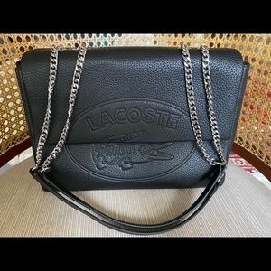 Lacoste Croco Grained Leather Flap Shoulder Bag